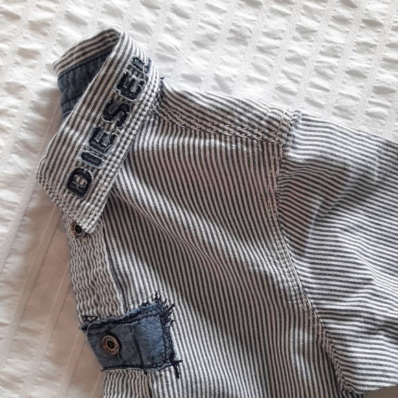 DIESEL Boys' Button Down, Size 4, Navy & White Stripe - Picture 4 of 6